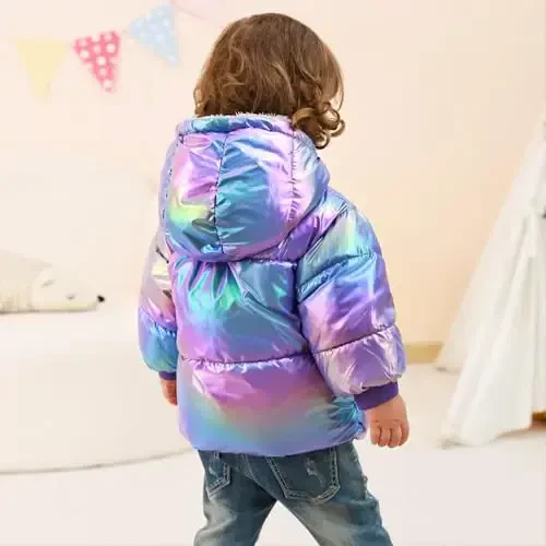 UNICOMIDEA Baby Girl Winter Coat Laser Toddler Jackets Warm Down Outerwear with Hooded for 12M-5T - 3