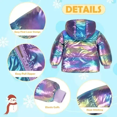 UNICOMIDEA Baby Girl Winter Coat Laser Toddler Jackets Warm Down Outerwear with Hooded for 12M-5T - 5