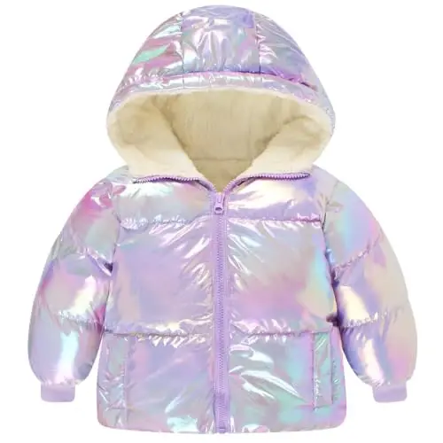 UNICOMIDEA Baby Girl Winter Coat Laser Toddler Jackets Warm Down Outerwear with Hooded for 12M-5T - 1