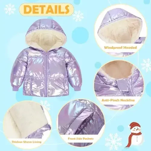 UNICOMIDEA Baby Girl Winter Coat Laser Toddler Jackets Warm Down Outerwear with Hooded for 12M-5T - 5