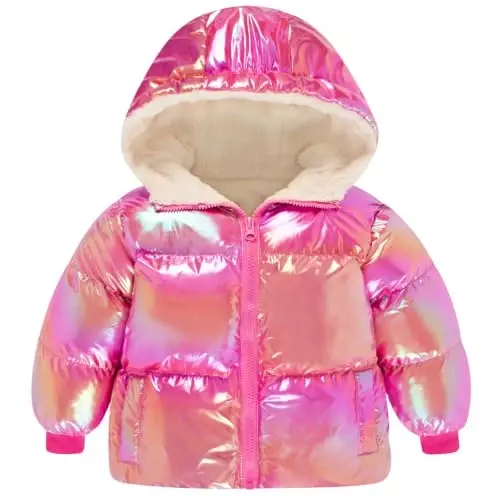 UNICOMIDEA Baby Girl Winter Coat Laser Toddler Jackets Warm Down Outerwear with Hooded for 12M-5T 