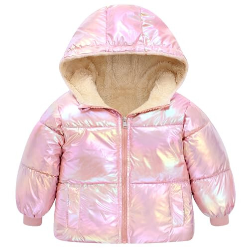 UNICOMIDEA Baby Girl Winter Coat Toddler Laser Jackets Warm Sparkly Outerwear with Hooded for 12M-5T - 1