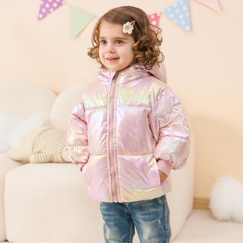 UNICOMIDEA Baby Girl Winter Coat Toddler Laser Jackets Warm Sparkly Outerwear with Hooded for 12M-5T - 4