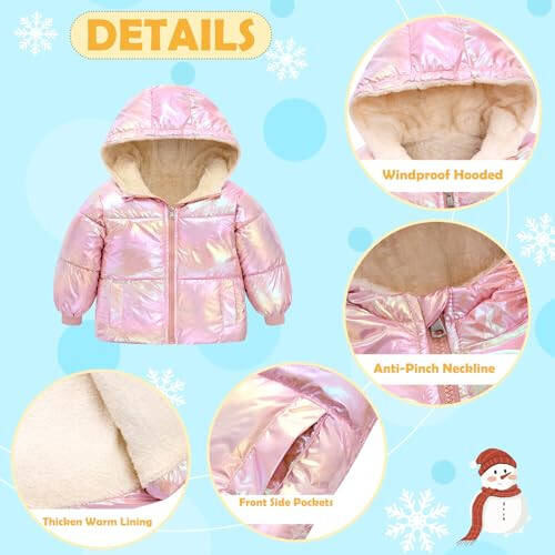 UNICOMIDEA Baby Girl Winter Coat Toddler Laser Jackets Warm Sparkly Outerwear with Hooded for 12M-5T - 5