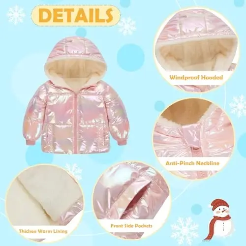 UNICOMIDEA Baby Girl Winter Coat Toddler Warm Down Zip Laser Jacket with Hooded For 12M-5T - 5