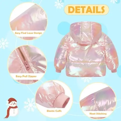 UNICOMIDEA Baby Girl Winter Coat Toddler Warm Down Zip Laser Jacket with Hooded For 12M-5T - 6