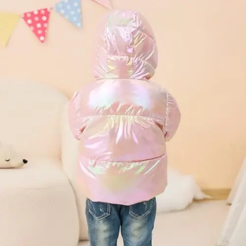 UNICOMIDEA Baby Girl Winter Coat Toddler Warm Down Zip Laser Jacket with Hooded For 12M-5T - 3