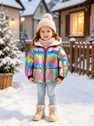 UNICOMIDEA Baby Girls Winter Coat Laser Hooded Puffer Jacket 12M-5T | Color Shifting Shell, Soft Fleece Lining, Elastic Cuffs, Full Zip, Two Front Pockets, for Cold Weather - UNICOMIDEA (1)