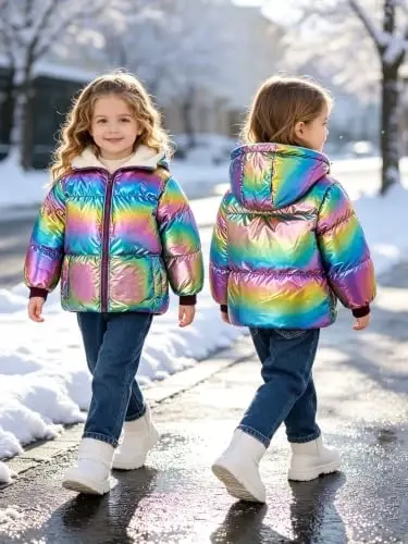 UNICOMIDEA Baby Girls Winter Coat Laser Hooded Puffer Jacket 12M-5T | Color Shifting Shell, Soft Fleece Lining, Elastic Cuffs, Full Zip, Two Front Pockets, for Cold Weather - 5