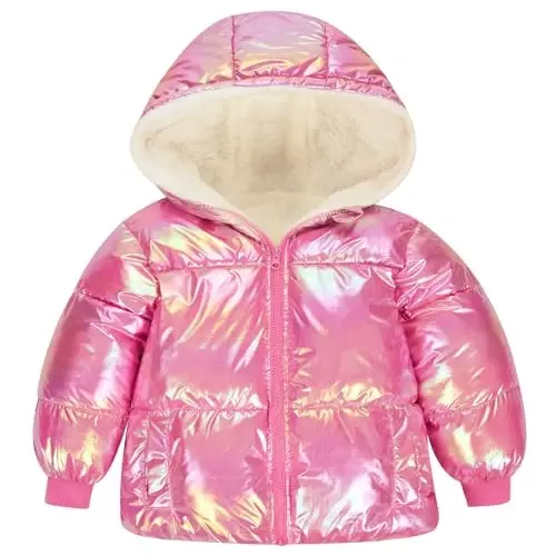 UNICOMIDEA Baby Girl Winter Coat Laser Toddler Jackets Warm Down Outerwear with Hooded for 12M-5T - 1