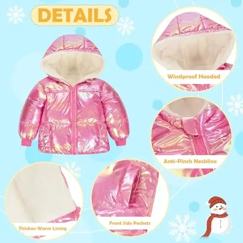 UNICOMIDEA Baby Girl Winter Coat Laser Toddler Jackets Warm Down Outerwear with Hooded for 12M-5T - 5