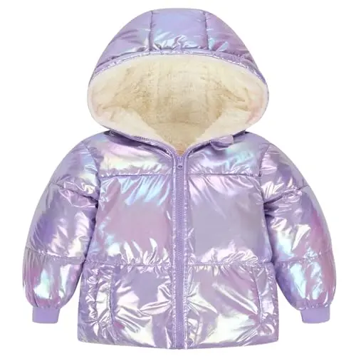 UNICOMIDEA Baby Girl Winter Coat Laser Toddler Jackets Warm Down Outerwear with Hooded for 12M-5T - 1