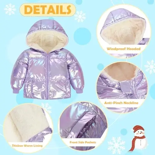 UNICOMIDEA Baby Girl Winter Coat Laser Toddler Jackets Warm Down Outerwear with Hooded for 12M-5T - 5