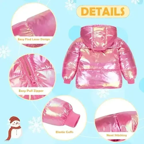 UNICOMIDEA Baby Girl Winter Coat Laser Toddler Jackets Warm Down Outerwear with Hooded for 12M-5T - 6
