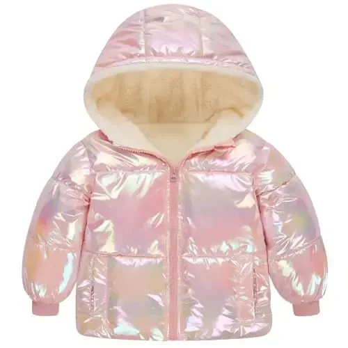 UNICOMIDEA Baby Girl Winter Coat Laser Toddler Jackets Warm Down Outerwear with Hooded for 12M-5T - 1