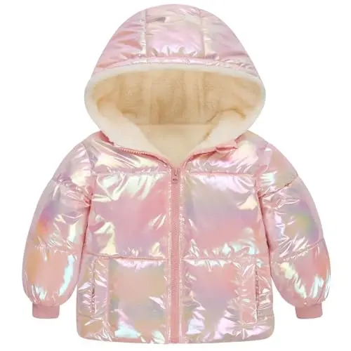 UNICOMIDEA Baby Girl Winter Coat Toddler Warm Down Zip Laser Jacket with Hooded For 12M-5T - 1