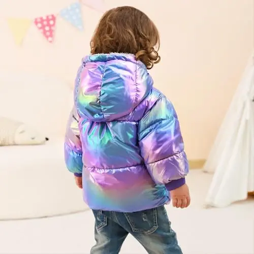 UNICOMIDEA Baby Girl Winter Coat Laser Toddler Jackets Warm Down Outerwear with Hooded for 12M-5T - 3