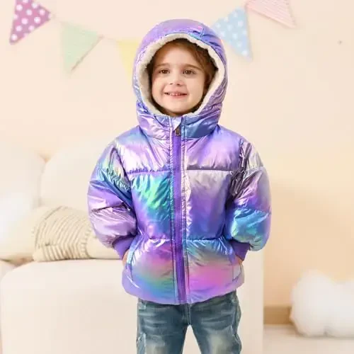 UNICOMIDEA Baby Girl Winter Coat Laser Toddler Jackets Warm Down Outerwear with Hooded for 12M-5T - 2