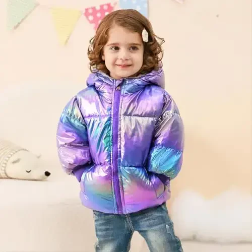 UNICOMIDEA Baby Girl Winter Coat Laser Toddler Jackets Warm Down Outerwear with Hooded for 12M-5T - 4