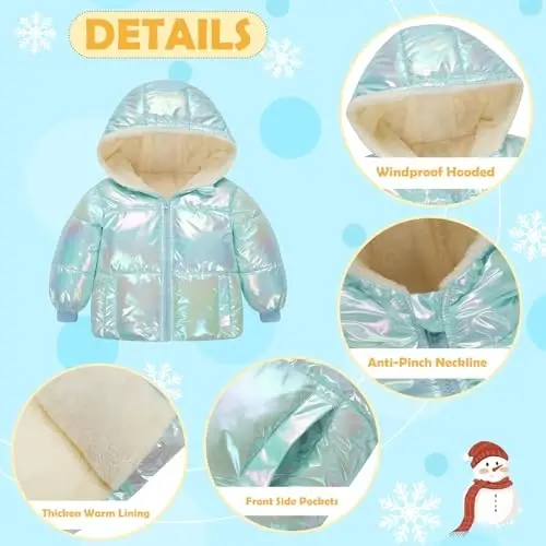 UNICOMIDEA Baby Girl Winter Coat Laser Toddler Jackets Warm Down Outerwear with Hooded for 12M-5T - 5