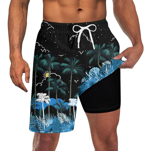 UNICOMIDEA Men Swim Trunks with Compression Liner 9 Inch Long Board Shorts - 1