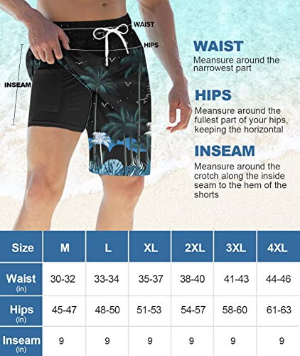 UNICOMIDEA Men Swim Trunks with Compression Liner 9 Inch Long Board Shorts - 6