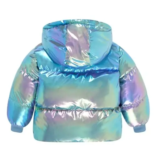 UNICOMIDEA Toddler Girl Iridescent Winter Coat Hooded Puffer Jacket 12M-5T | Color Shifting Shell, Soft Fleece Lining, Elastic Cuffs, Full Zip, Two Front Pockets, for Cold Weather - UNICOMIDEA (1)