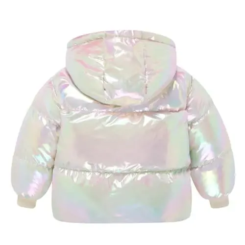 UNICOMIDEA Toddler Girl Iridescent Winter Coat Hooded Puffer Jacket 12M-5T | Color Shifting Shell, Soft Fleece Lining, Elastic Cuffs, Full Zip, Two Front Pockets, for Cold Weather - UNICOMIDEA (1)