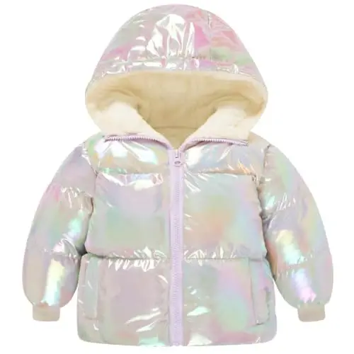 UNICOMIDEA Toddler Girl Iridescent Winter Coat Hooded Puffer Jacket 12M-5T | Color Shifting Shell, Soft Fleece Lining, Elastic Cuffs, Full Zip, Two Front Pockets, for Cold Weather - 1