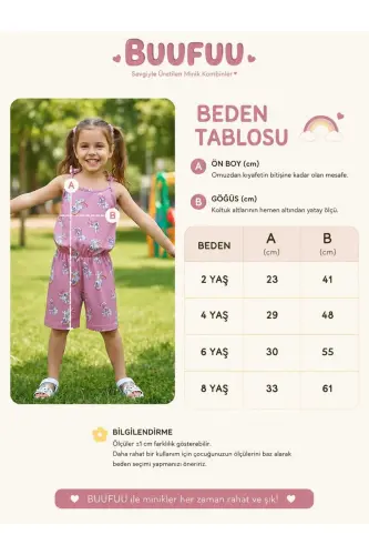 Unicon Dijital Baskılı Yazlık Askılı Kız Cocuk Tulum Elbıse - pembe2 