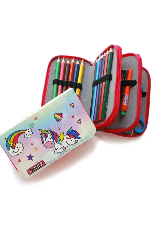 Unicorn Candy Themed Modeller Pencil Box Pencil Case Vegan Leather Three Compartment Pencil Case-6 colors - 3