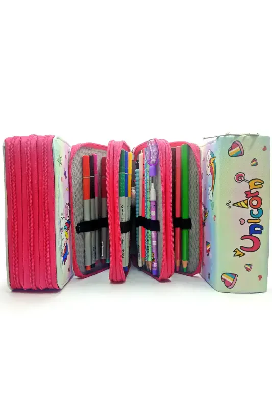 Unicorn Candy Themed Modeller Pencil Box Pencil Case Vegan Leather Three Compartment Pencil Case-6 colors - 5