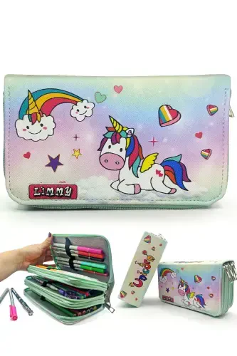 Unicorn Candy Themed Pencil Case Modeler Pencil Box Vegan Leather Three Compartment Pencil Case-UniSugar - 1