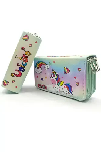 Unicorn Candy Themed Pencil Case Modeler Pencil Box Vegan Leather Three Compartment Pencil Case-UniSugar - LIMMY (1)