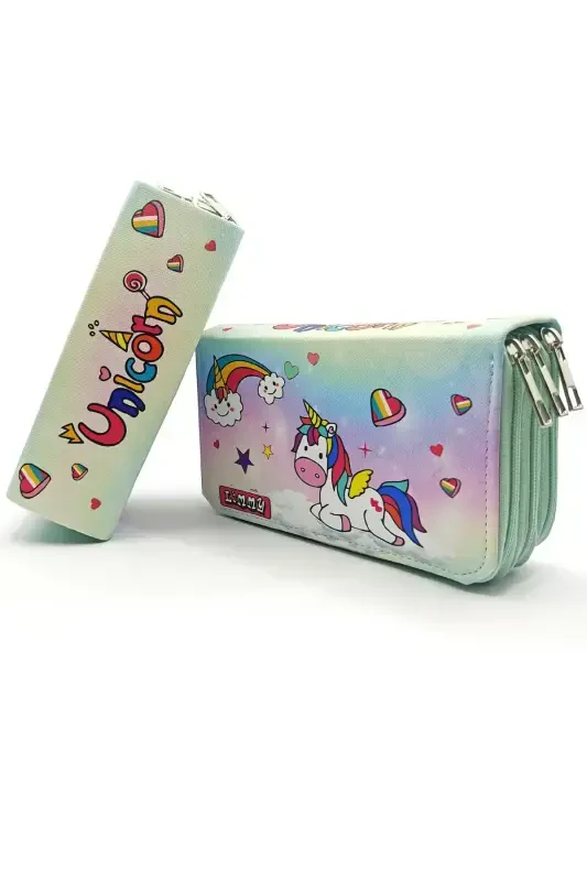 Unicorn Candy Themed Pencil Case Modeler Pencil Box Vegan Leather Three Compartment Pencil Case-UniSugar - 2