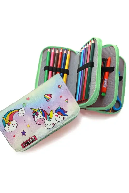 Unicorn Candy Themed Pencil Case Modeler Pencil Box Vegan Leather Three Compartment Pencil Case-UniSugar - 3