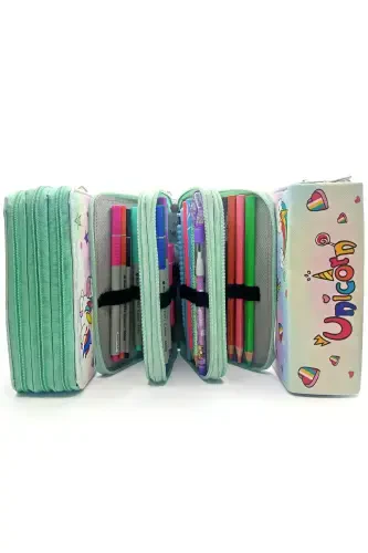 Unicorn Candy Themed Pencil Case Modeler Pencil Box Vegan Leather Three Compartment Pencil Case-UniSugar - 5