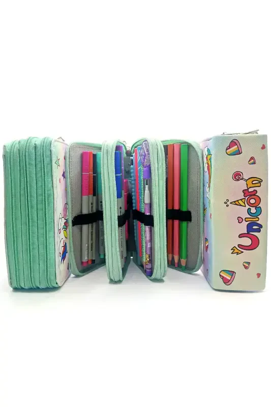 Unicorn Candy Themed Pencil Case Modeler Pencil Box Vegan Leather Three Compartment Pencil Case-UniSugar - 5