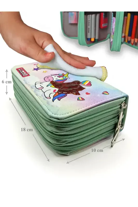 Unicorn Candy Themed Pencil Case Modeler Pencil Box Vegan Leather Three Compartment Pencil Case-UniSugar - 6