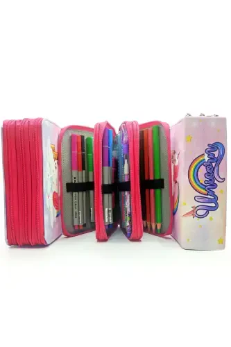 Unicorn Land Theme Modeler Pencil Case Pencil Case Vegan Leather Three Compartment Pencil Holder-No colour - 5