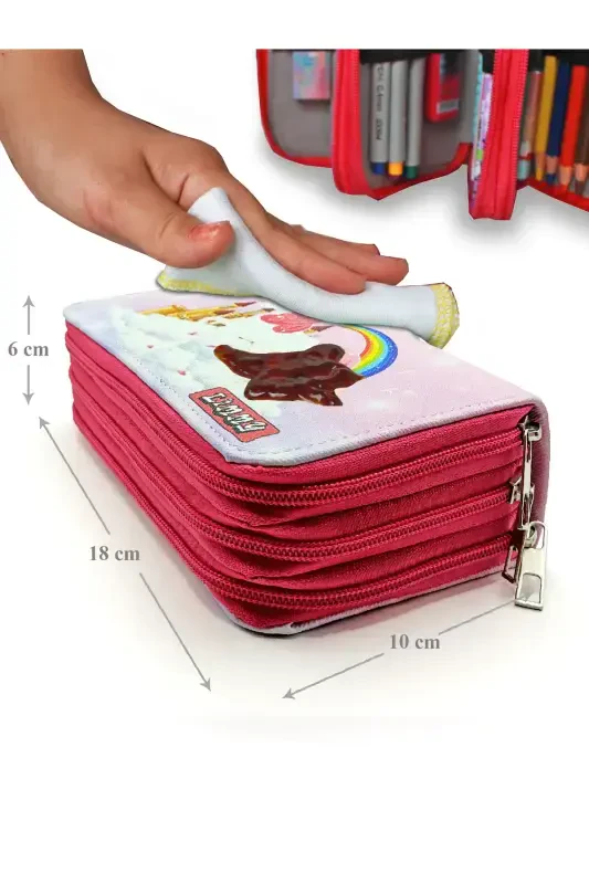 Unicorn Land Theme Modeler Pencil Case Pencil Case Vegan Leather Three Compartment Pencil Holder-No colour - 6