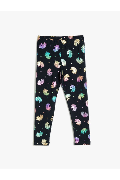 Unicorn Printed Leggings, Elastic Waist, Cotton - 1