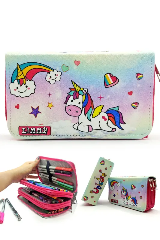 Unicorn Шекер Темалы Моделист Калем Кутусу Калемкуту Веган Дери Уч Бёлмели Калемлик-6ренкли - 1