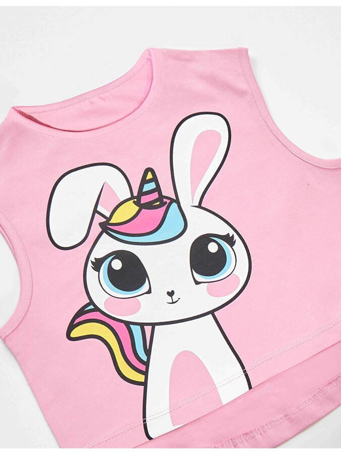 Unicorn Tavşan Kız Çocuk T-shirt Etek Takım - 5