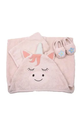 Unicorn Towel Swaddle Slipper Set-LIGHT PINK - 7