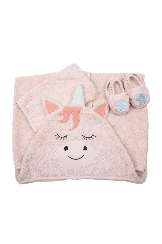 Unicorn Towel Swaddle Slipper Set-LIGHT PINK - 7