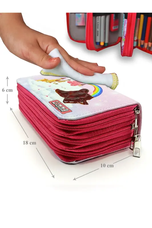 Unicorn Ülkesi Temalı Modelist Kalem Kutusu Kalemkutu Vegan Deri Üç Bölmeli Kalemlik-No colour - 6