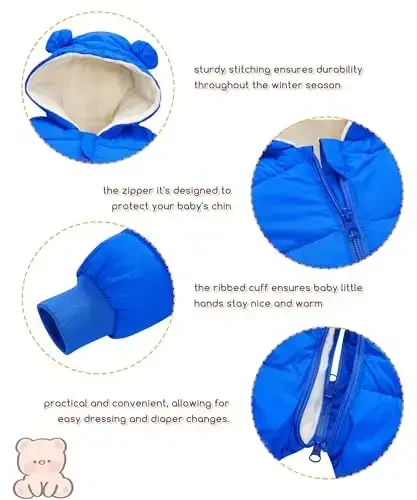 UNIFACO Baby Boys Snowsuit Newborn Baby Girls Winter Coat Toddler Clothes - 3