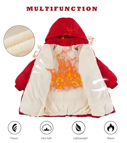 UNIFACO Girls Qishki Palto Kapüşonlu Puffer Kurtkalar O'rta Uzunlikdagi Pastga O'xshash Paxta Kurtkalari Qor Ustki Kiyimi 5-12Y - 3