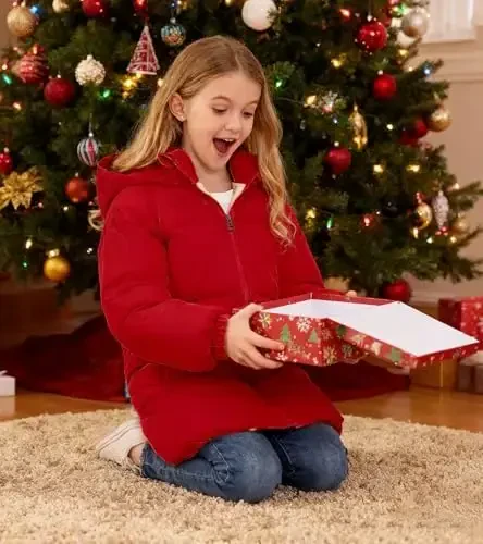 UNIFACO Girls Qishki Palto Kapüşonlu Puffer Kurtkalar O'rta Uzunlikdagi Pastga O'xshash Paxta Kurtkalari Qor Ustki Kiyimi 5-12Y - 6